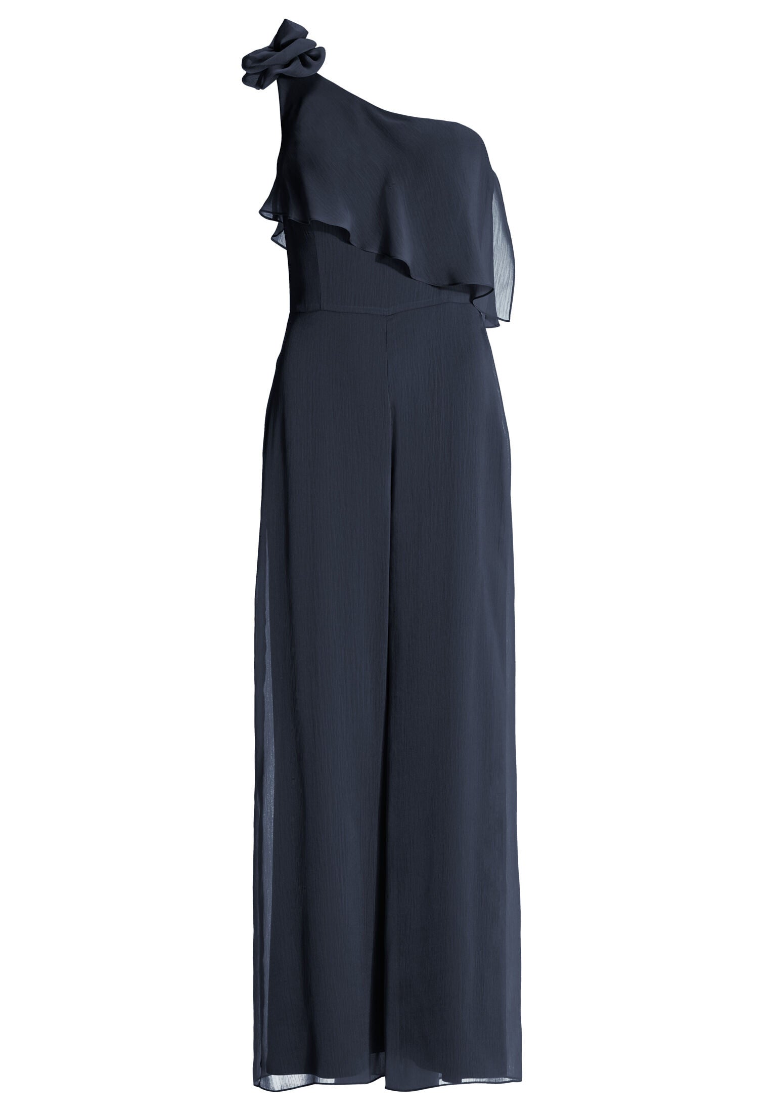 One-Shoulder Jumpsuit aus Crinkle Chiffon mit Blüte