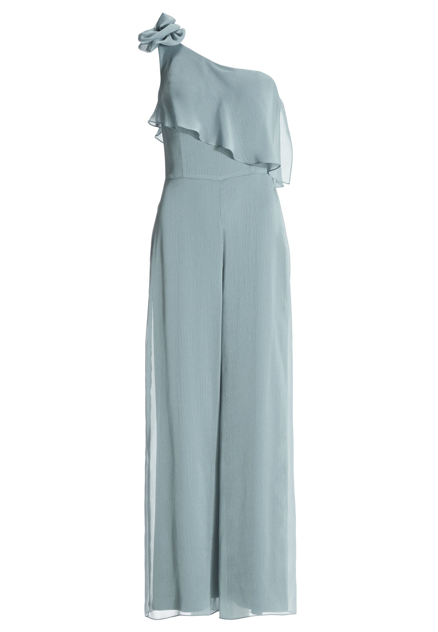 One-Shoulder Jumpsuit aus Crinkle Chiffon mit Blüte