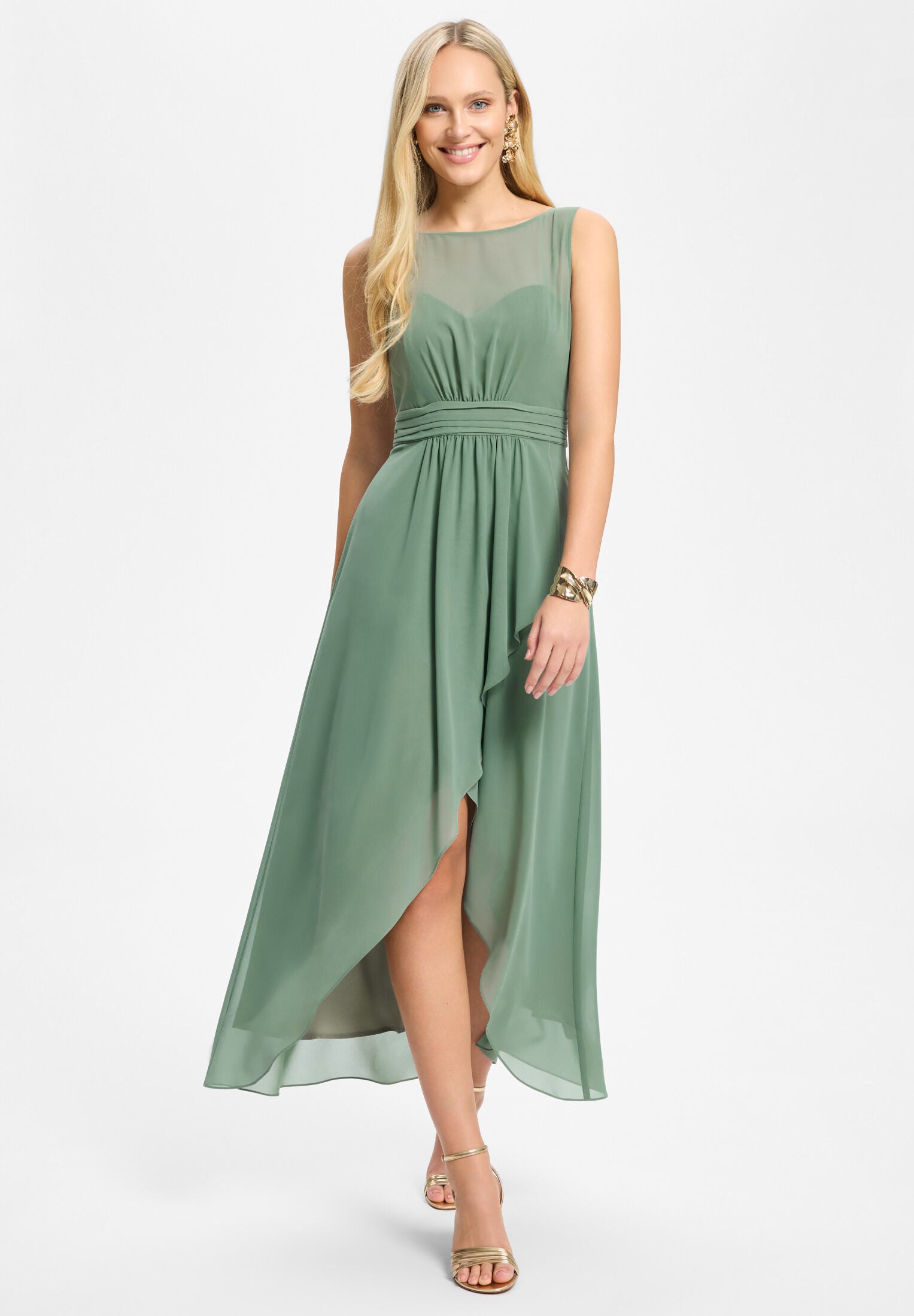 Abendkleid mit Vokuhila Rock pistachio green