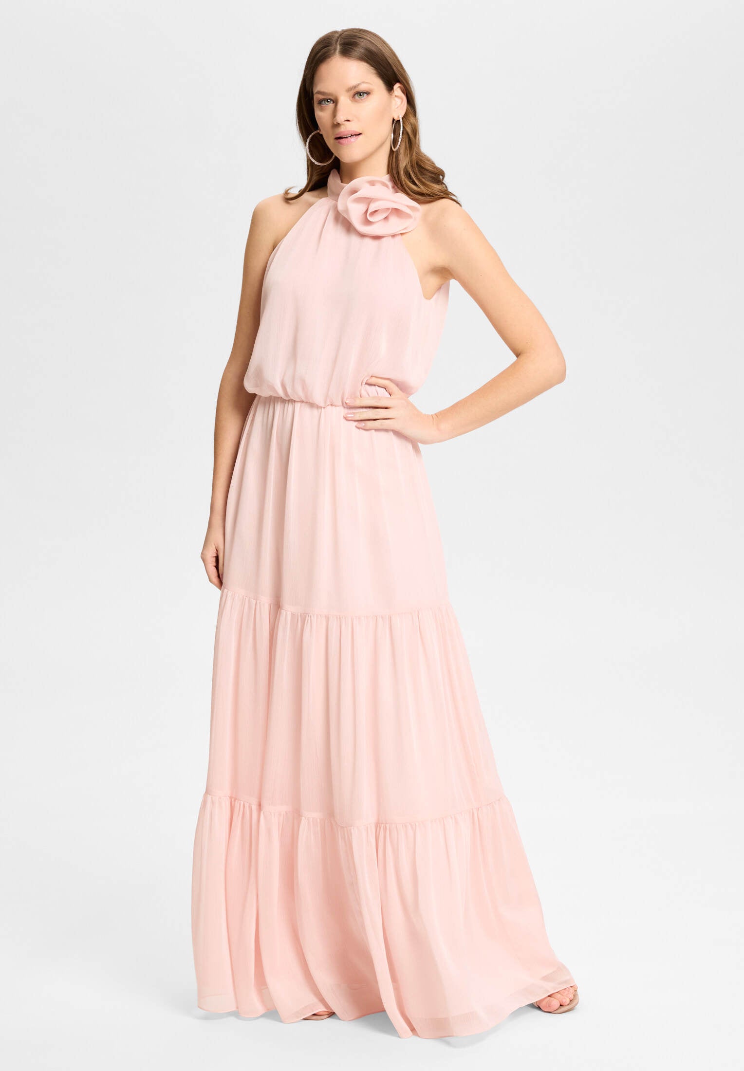 Abendkleid aus Crinkle Chiffon mit Stufenrock soft pink
