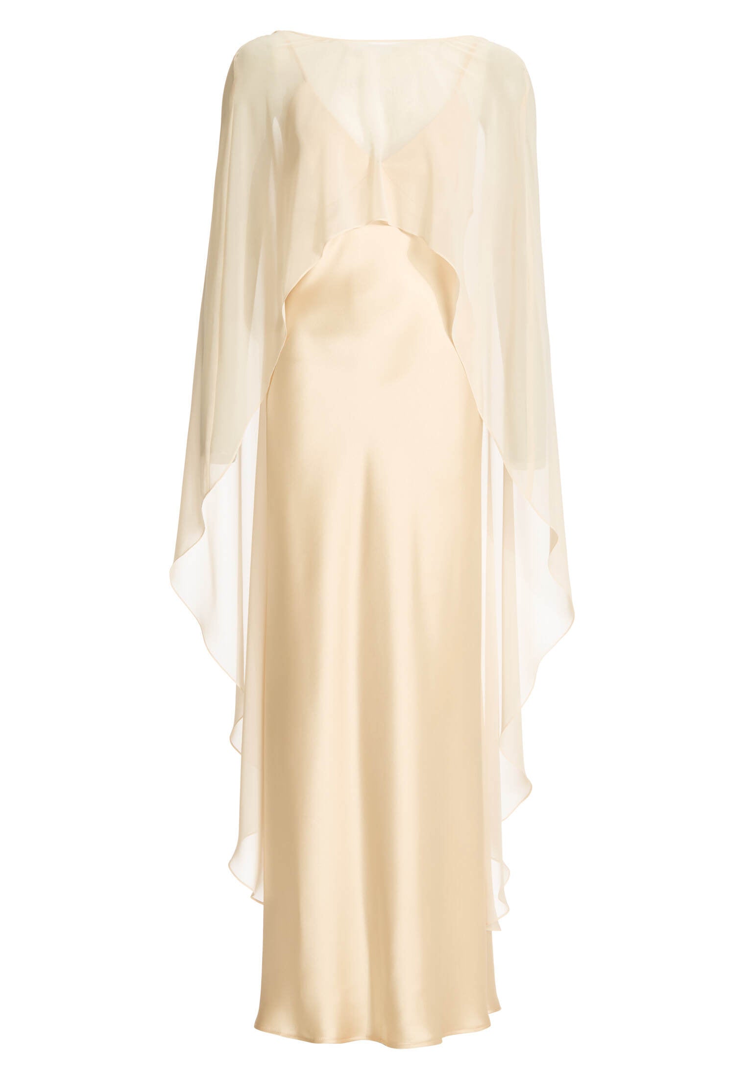 Abendkleid aus Satin mit abnehmbarem Chiffon Cape