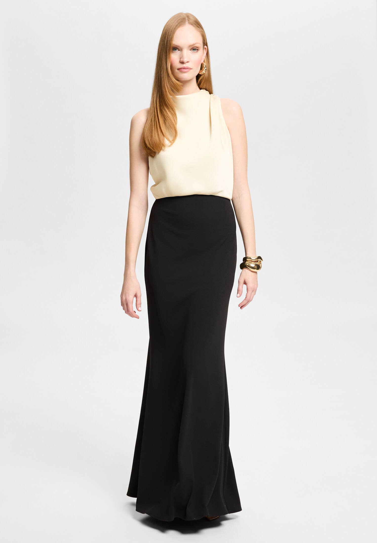 Abendkleid in Color-Blocking Optik black | champagne beige