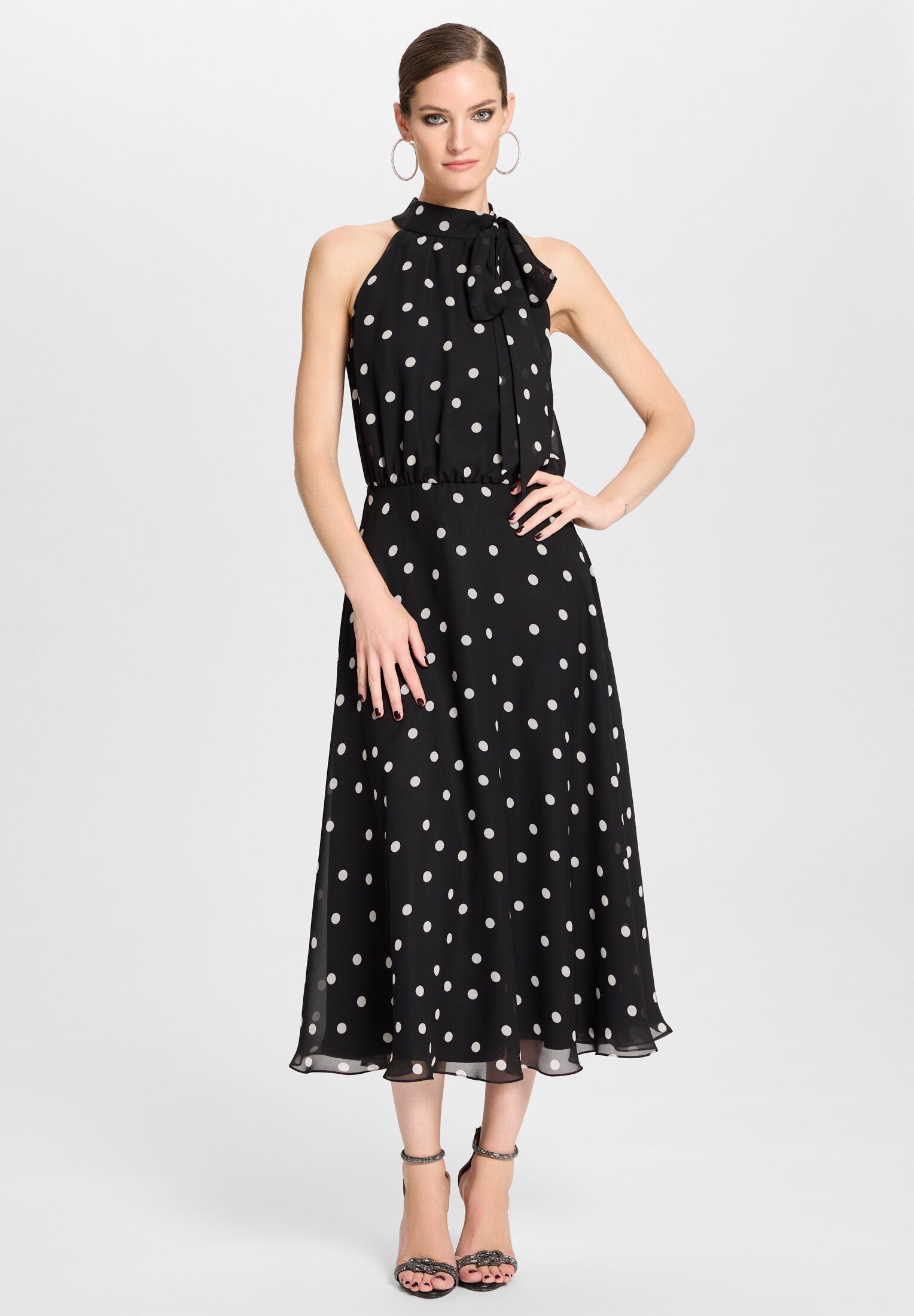 Cocktailkleid mit Polka Dots black | ivory