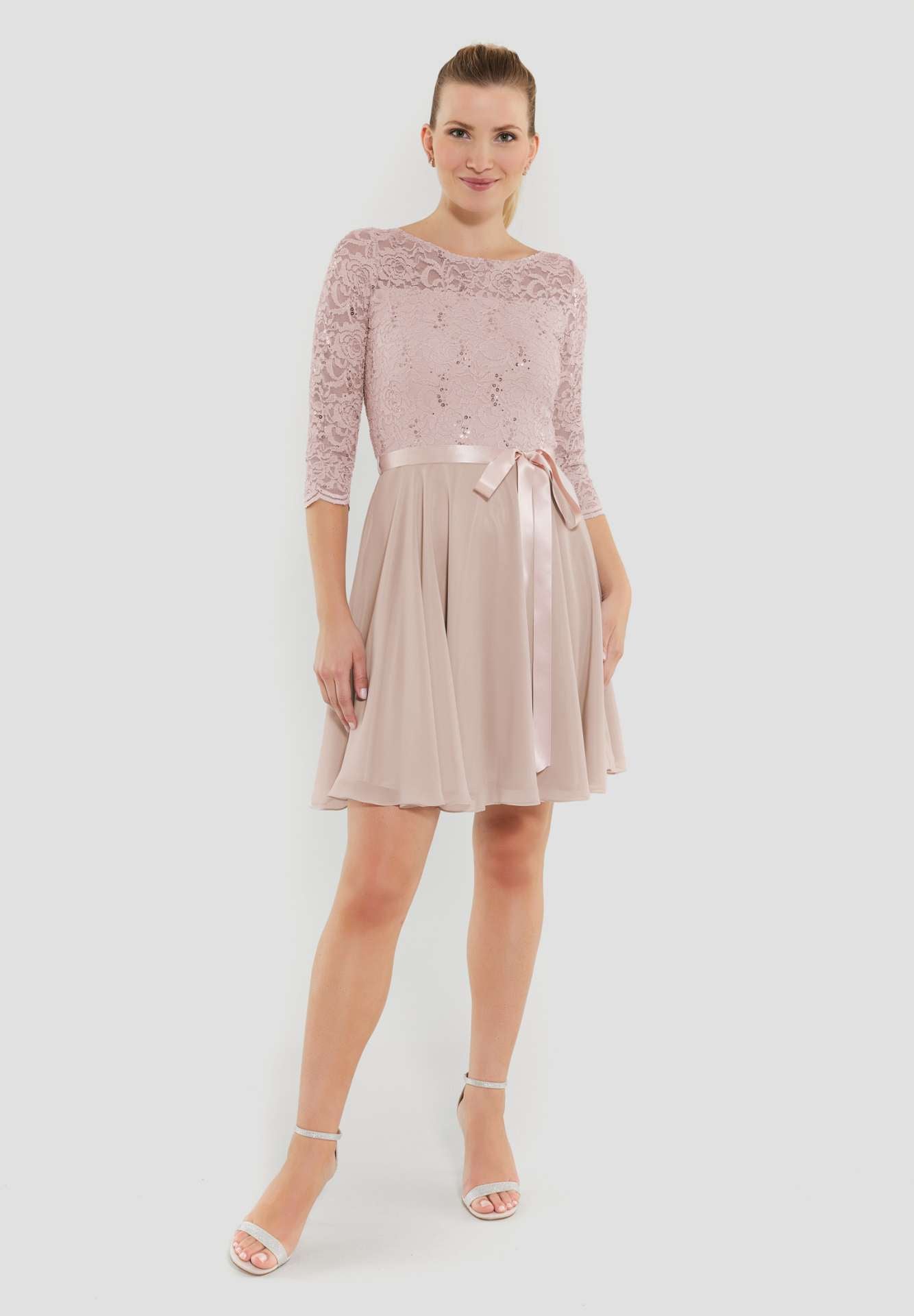Kleid mit paillettenbesetztem Spitzenoberteil peach blush