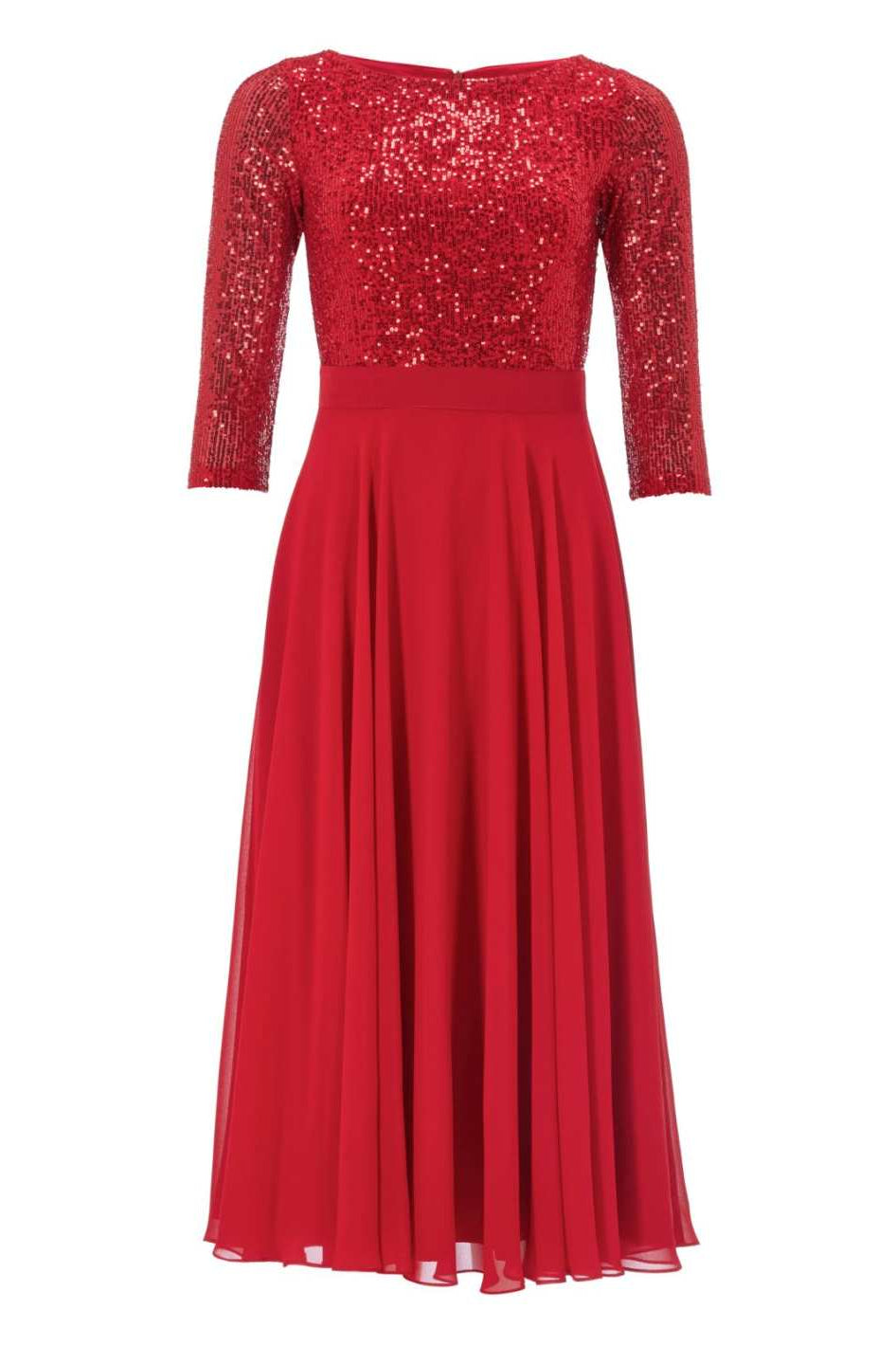 Midi Kleid mit Top aus elastischer Paillette und Chiffonrock