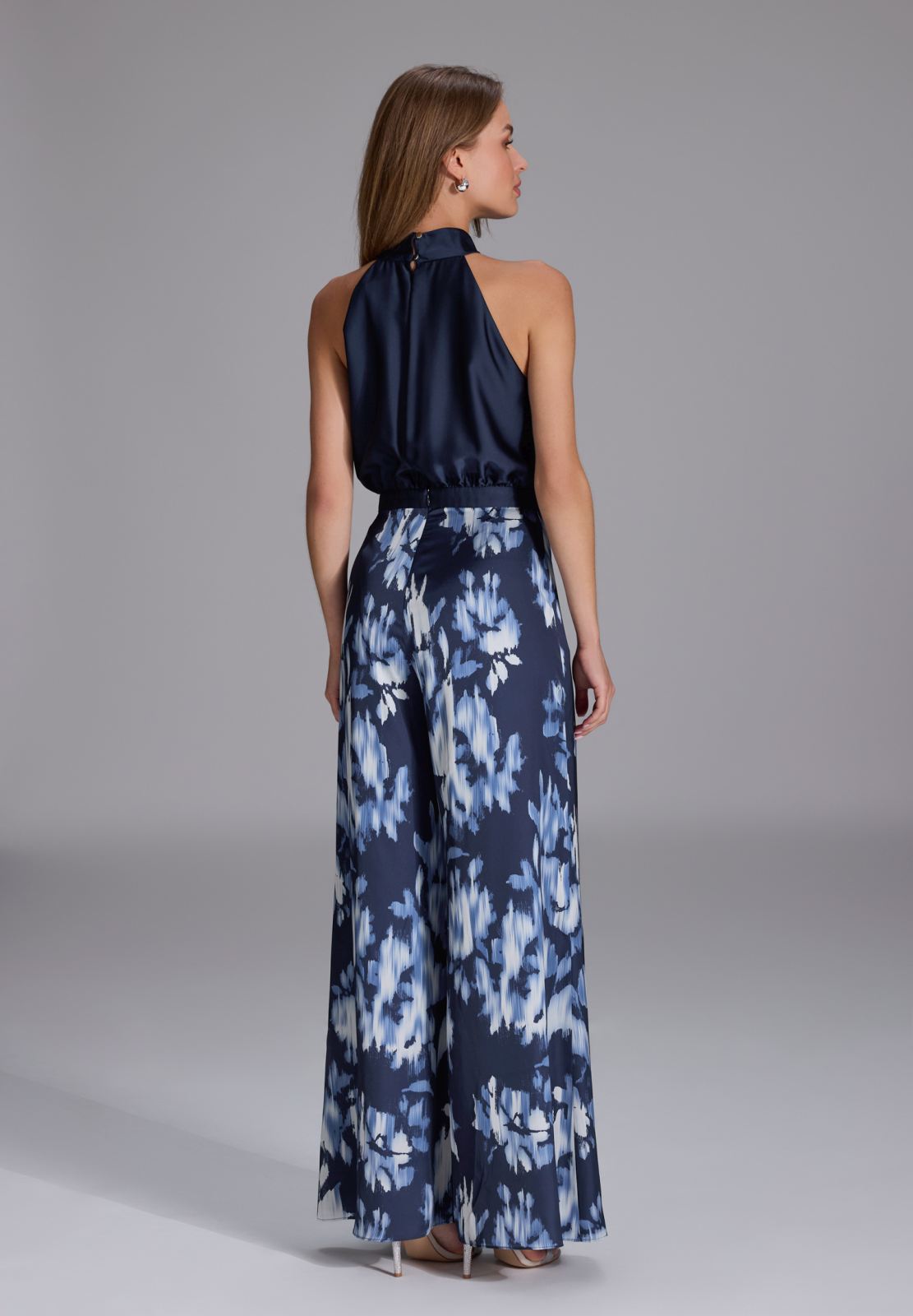 Jumpsuit mit Schluppenblusen Top und Druck Hose