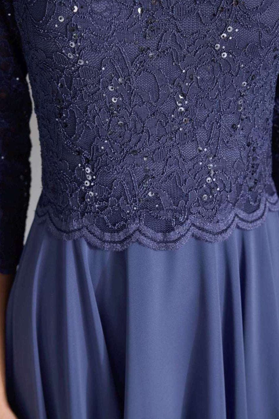 Midi Kleid mit paillettenbesetztem Spitzenoberteil