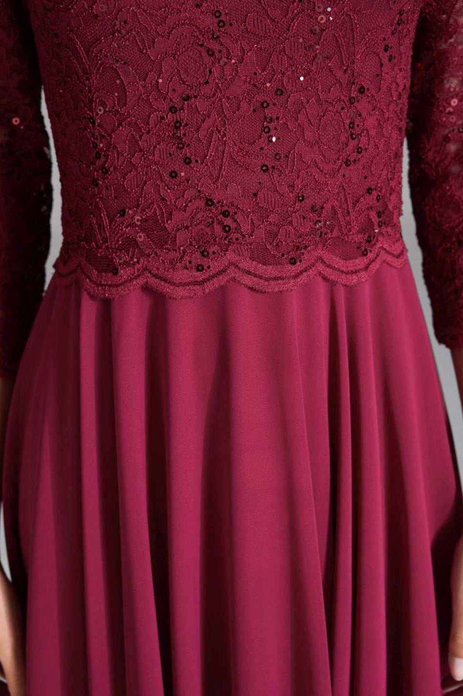 Midi Kleid mit paillettenbesetztem Spitzenoberteil