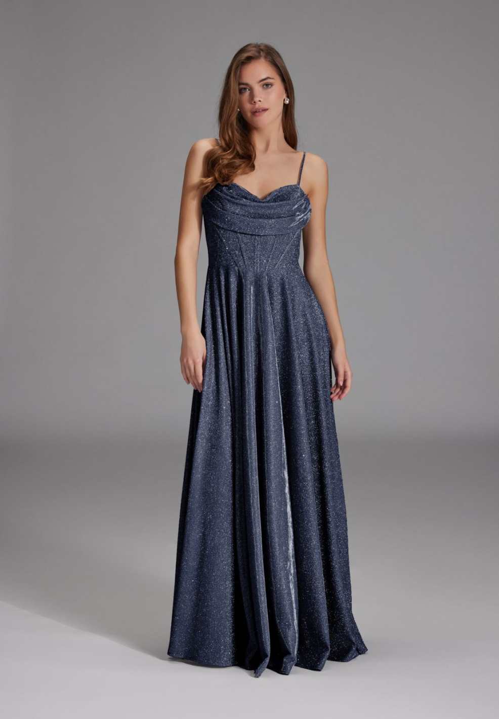 Schimmerndes Abendkleid mit Drapierung navy