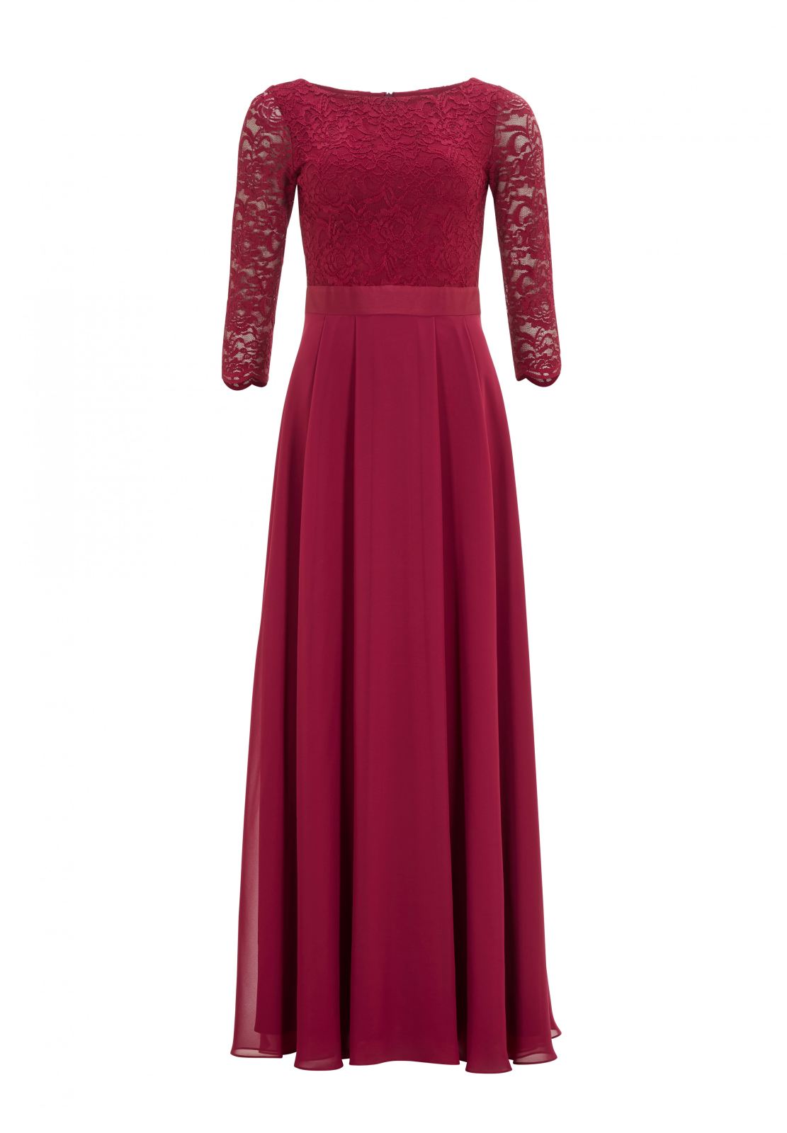 Abendkleid aus Spitze und Chiffon mit ¾ Arm