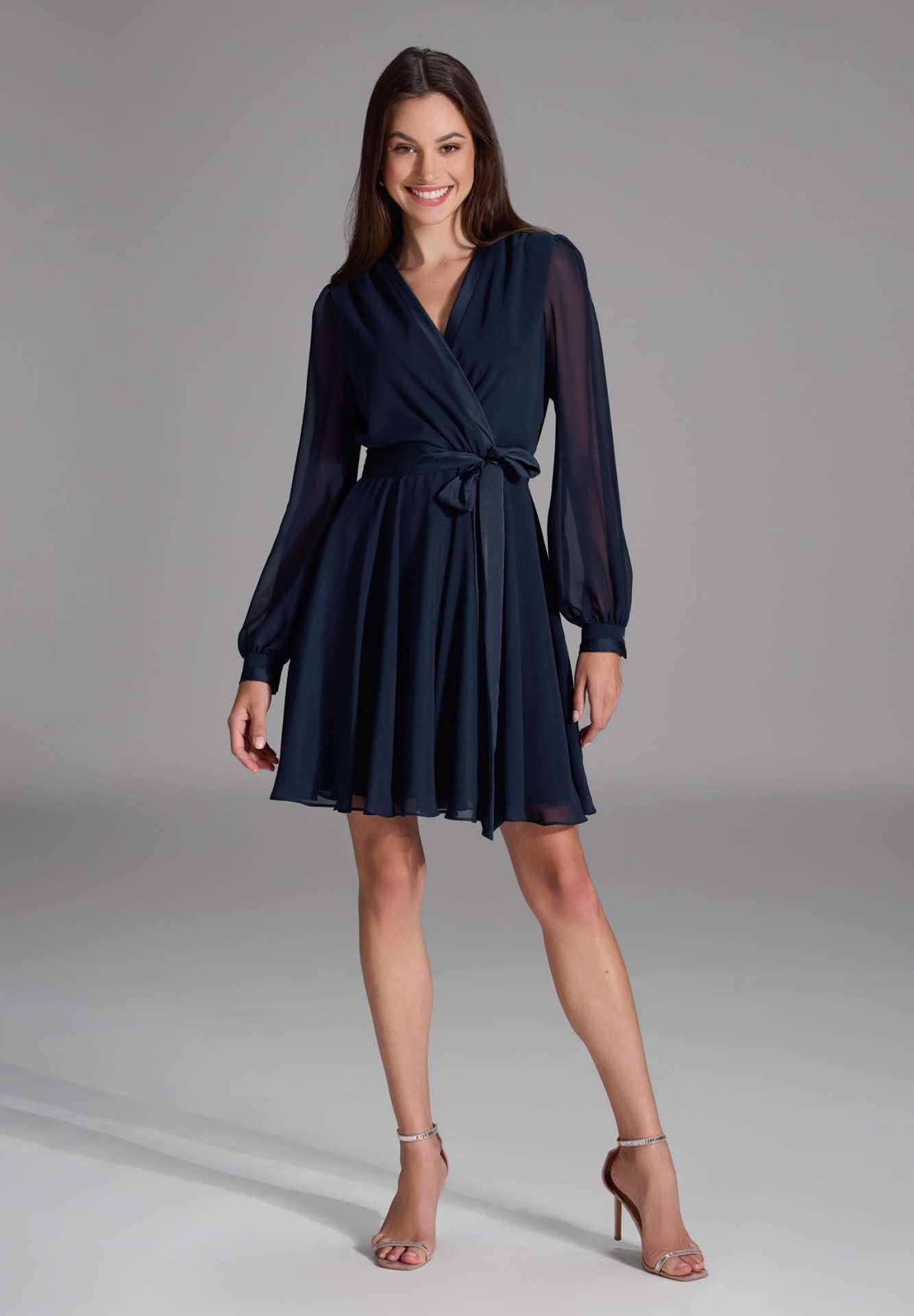Cocktailkleid aus Chiffon mit Satin Kanten navy