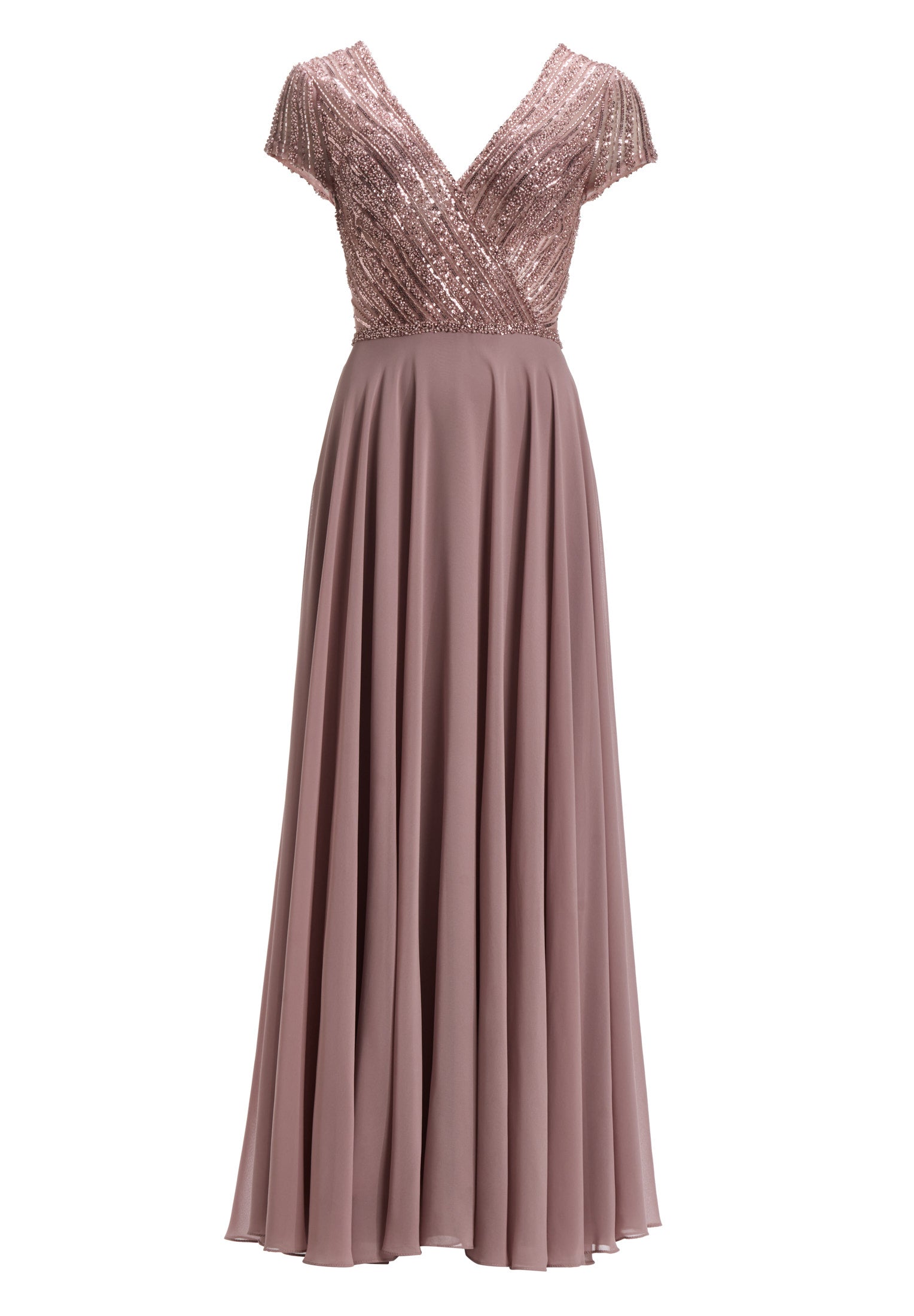 Besticktes Chiffonkleid mit kurzen Ärmeln