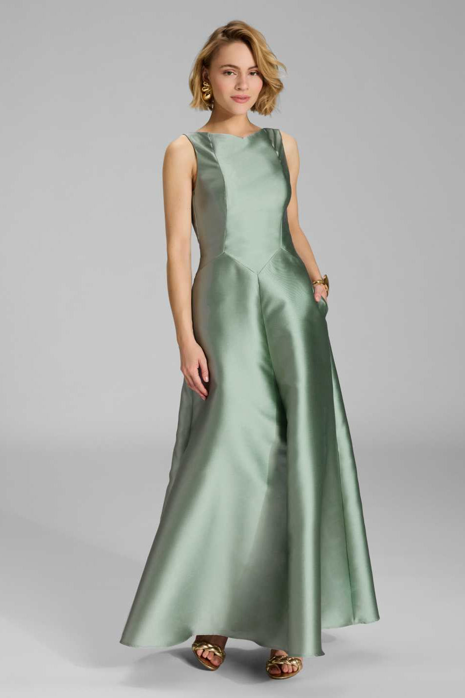 Robenartiges Abendkleid mit Eingrifftaschen pistachio green
