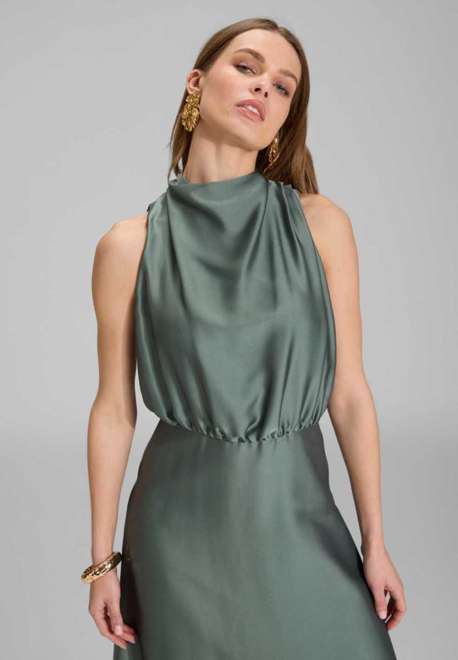 Midi Kleid aus nachhaltigem Satin mit Drapierung am Kragen