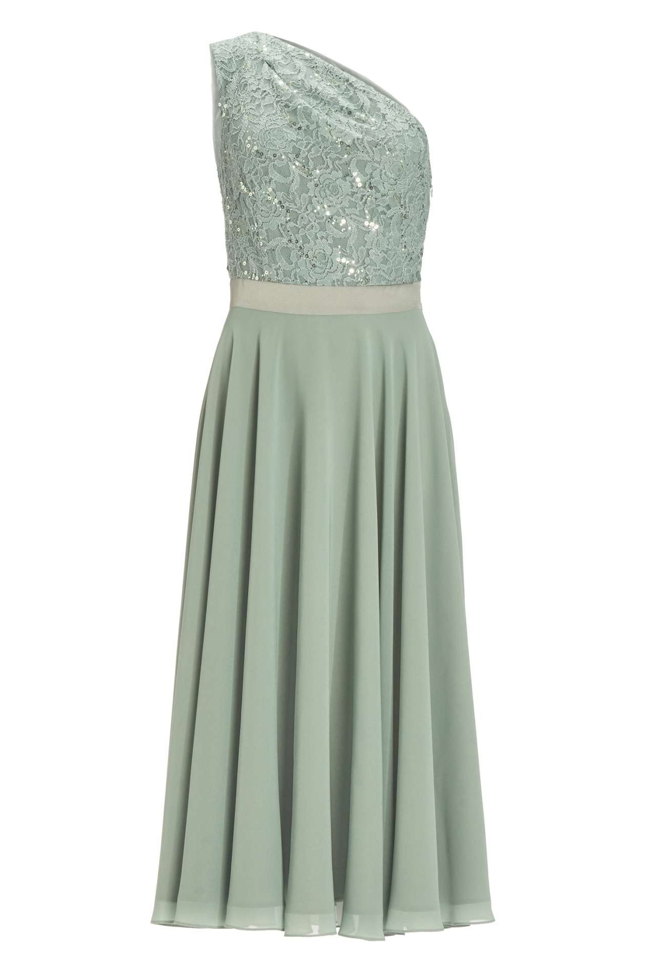 One Shoulder Midi Kleid aus Material Mix