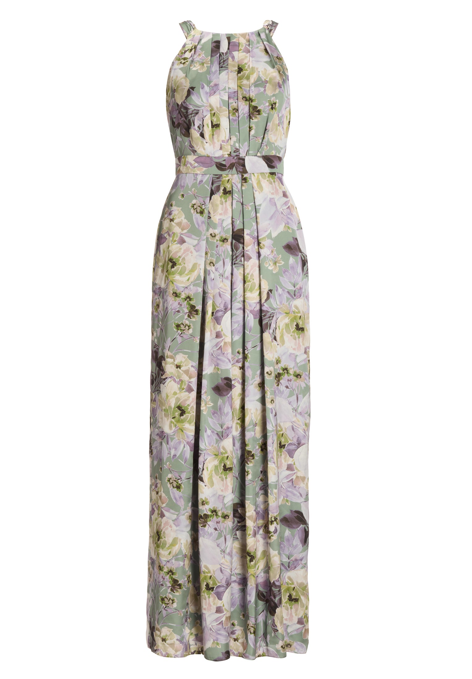 Maxi Kleid mit amerikanischem Ausschnitt aus nachhaltigem bedruckten Satin