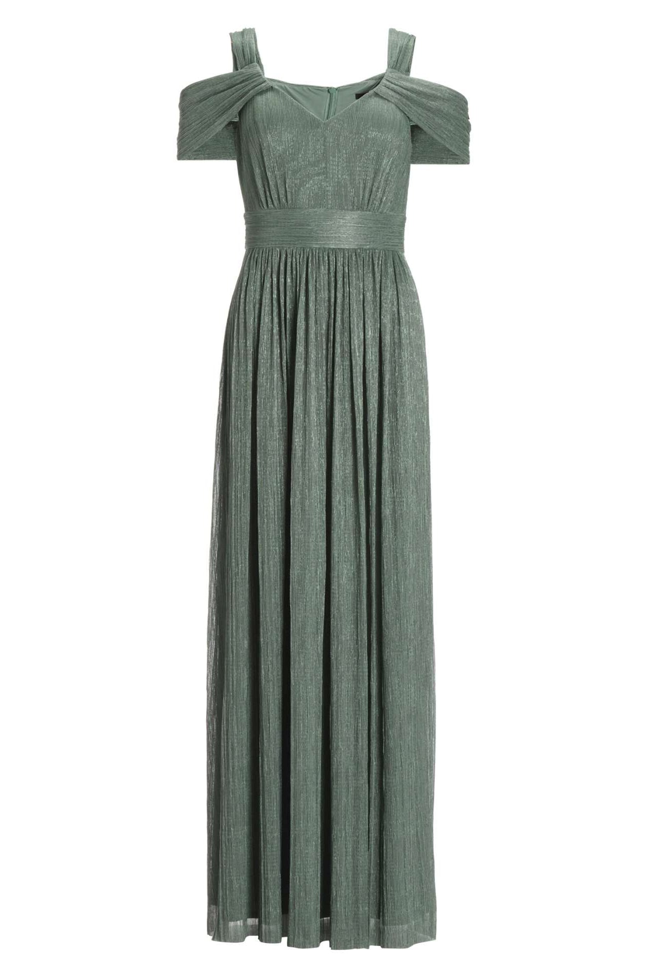 Abendkleid aus plissiertem Jersey mit metallic Fäden und Cold Shoulder Trägern