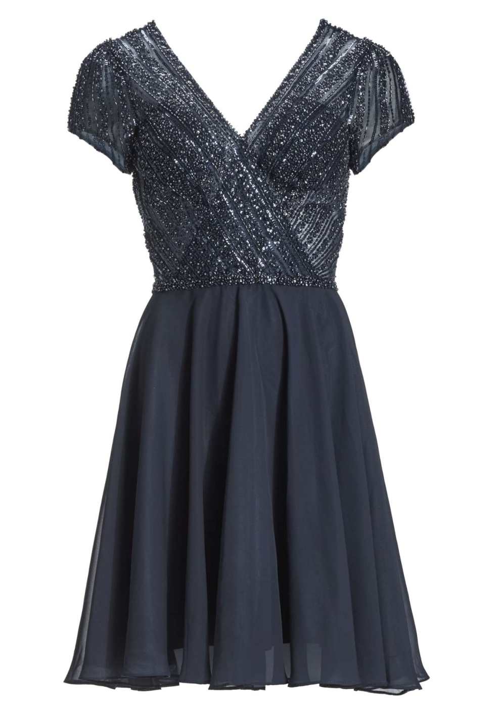 Besticktes Chiffonkleid mit kurzen Ärmeln