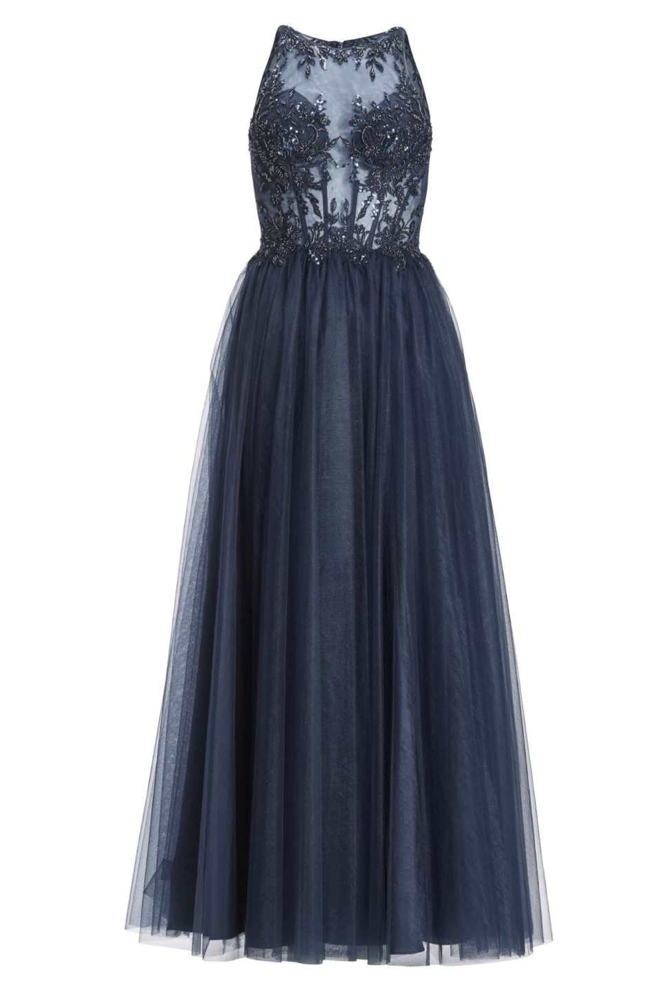 Bodenlanges Tüllkleid mit Stickerei