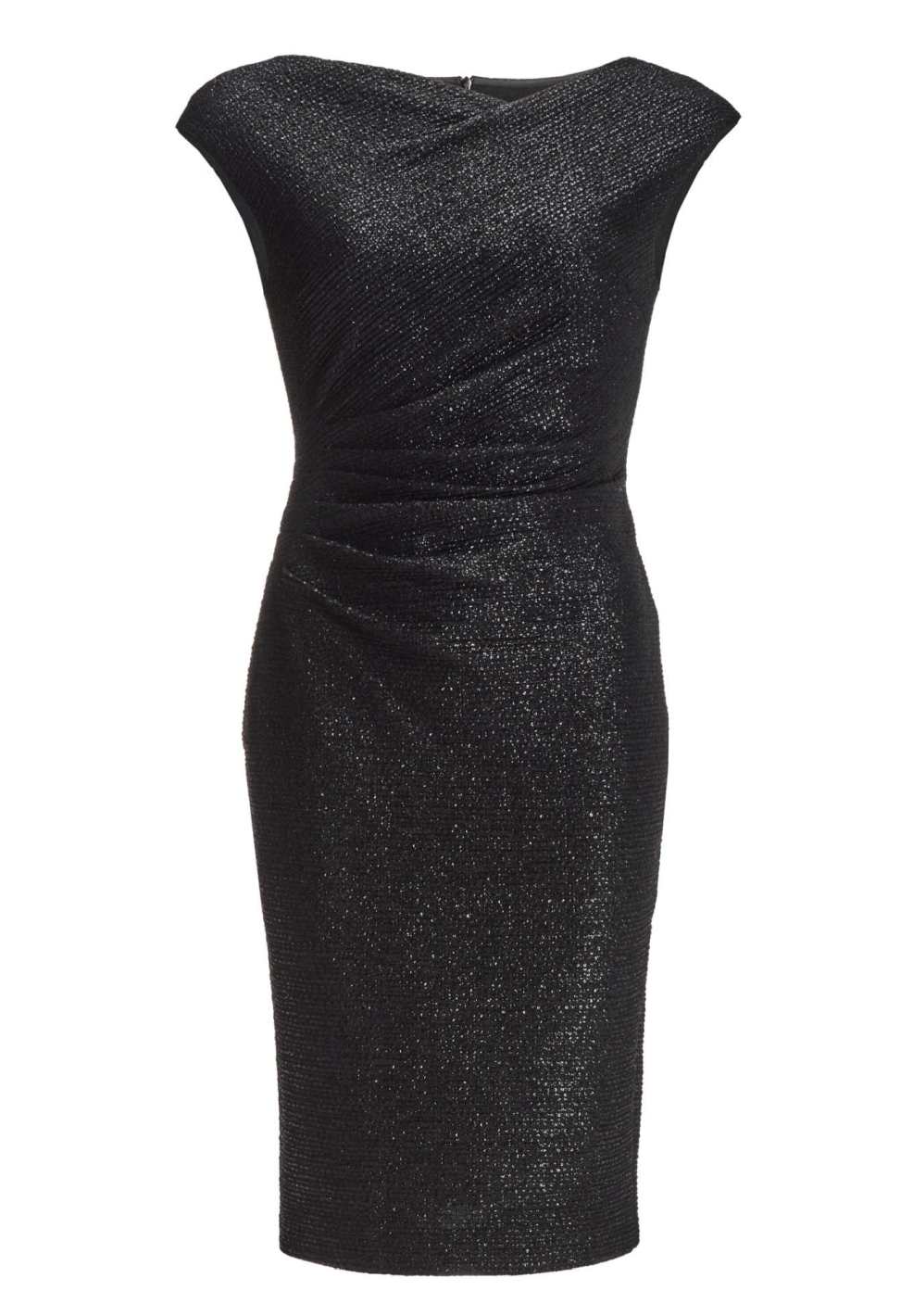 Cocktailkleid aus foliertem Jersey in Bouclé Optik mit Drapierungen