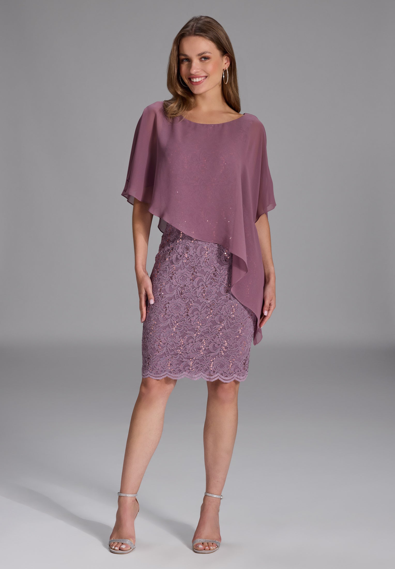 Cocktailkleid mit Überwurf mauve