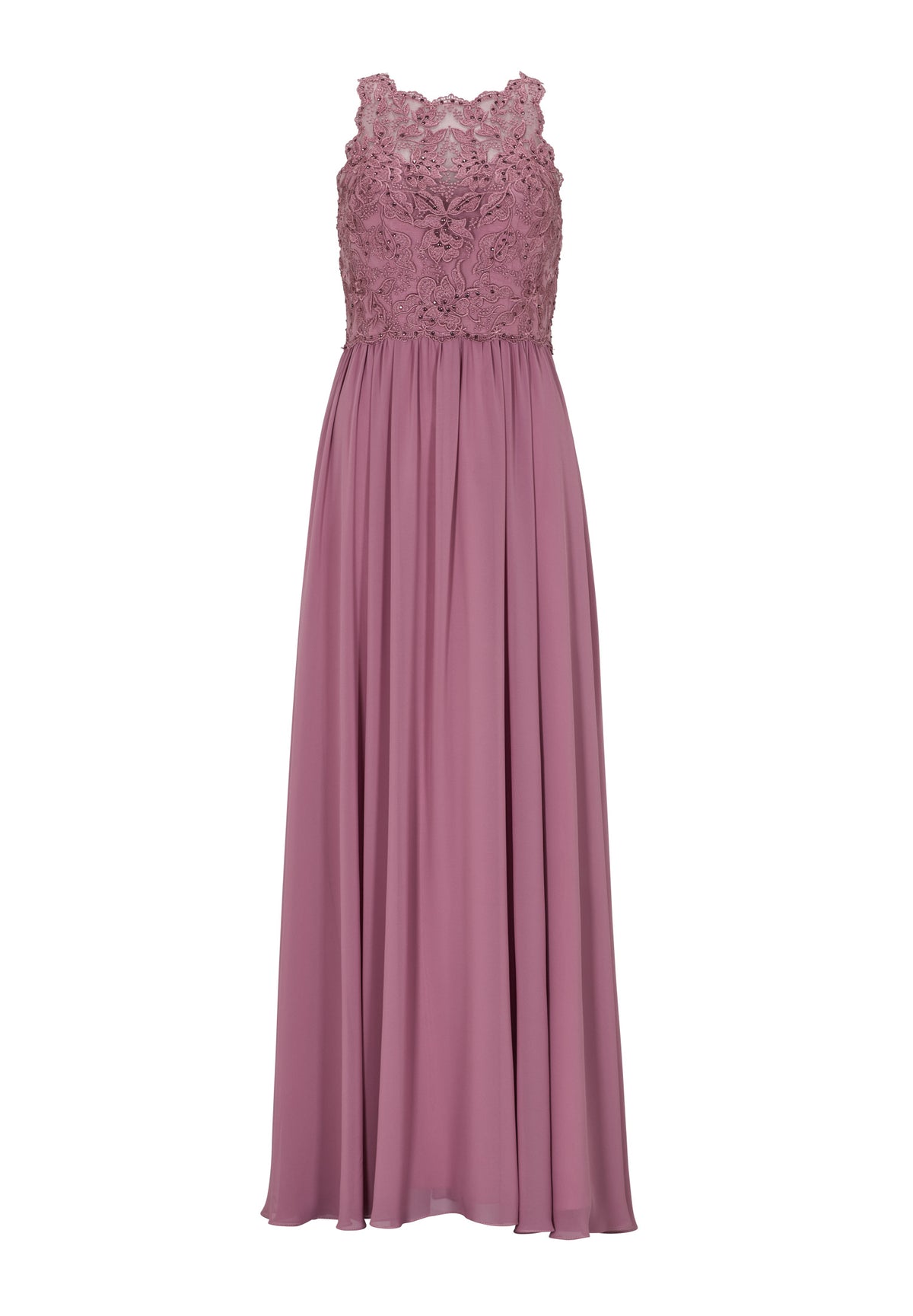 High-closed-Abendkleid mit floraler Spitze