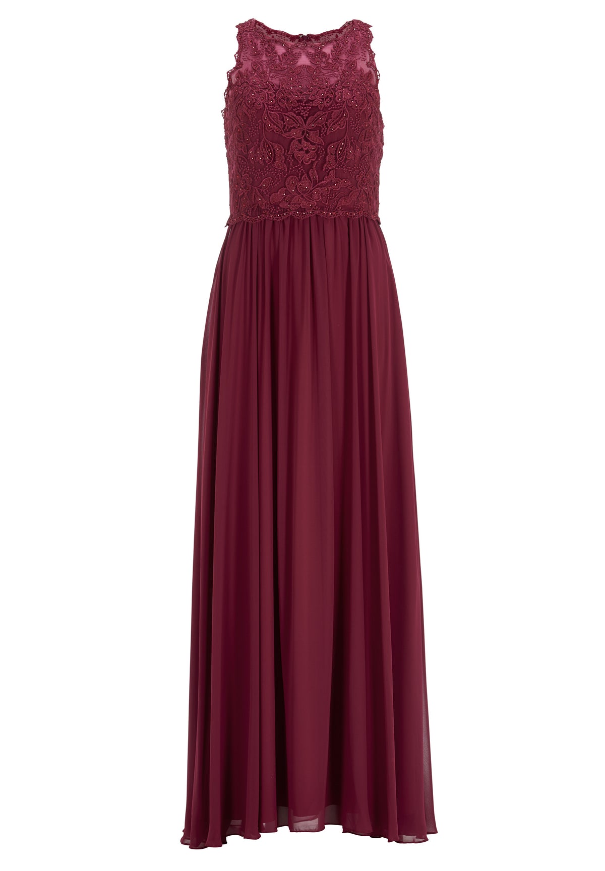 High-closed-Abendkleid mit floraler Spitze