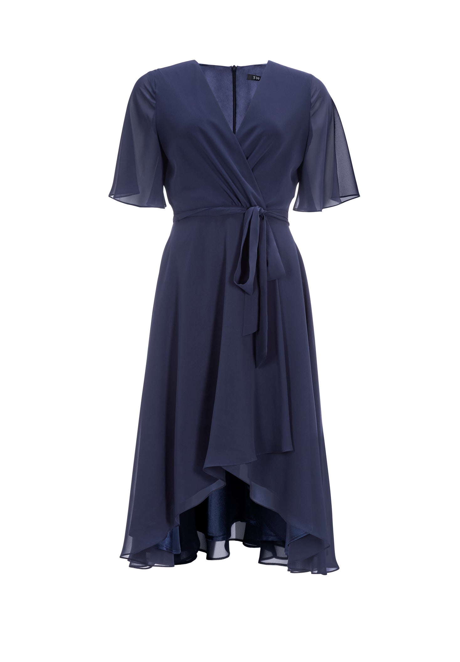 Chiffon Kleid in Wickel Optik mit Vokuhila Saum