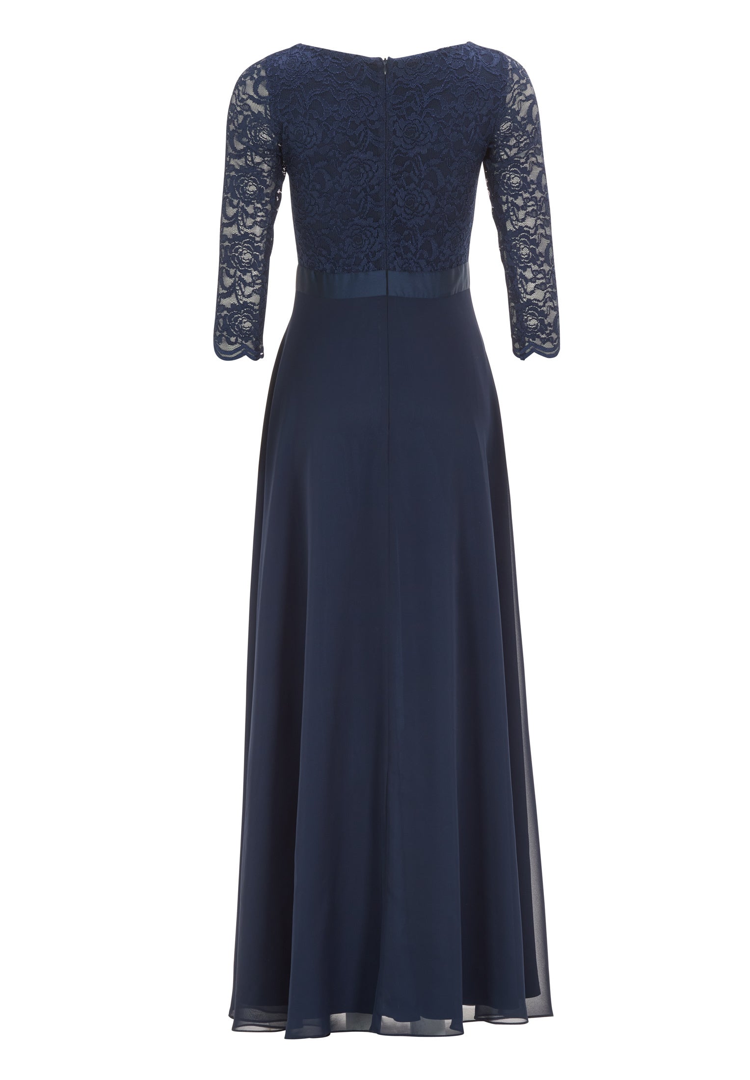 Abendkleid aus Spitze und Chiffon mit ¾ Arm