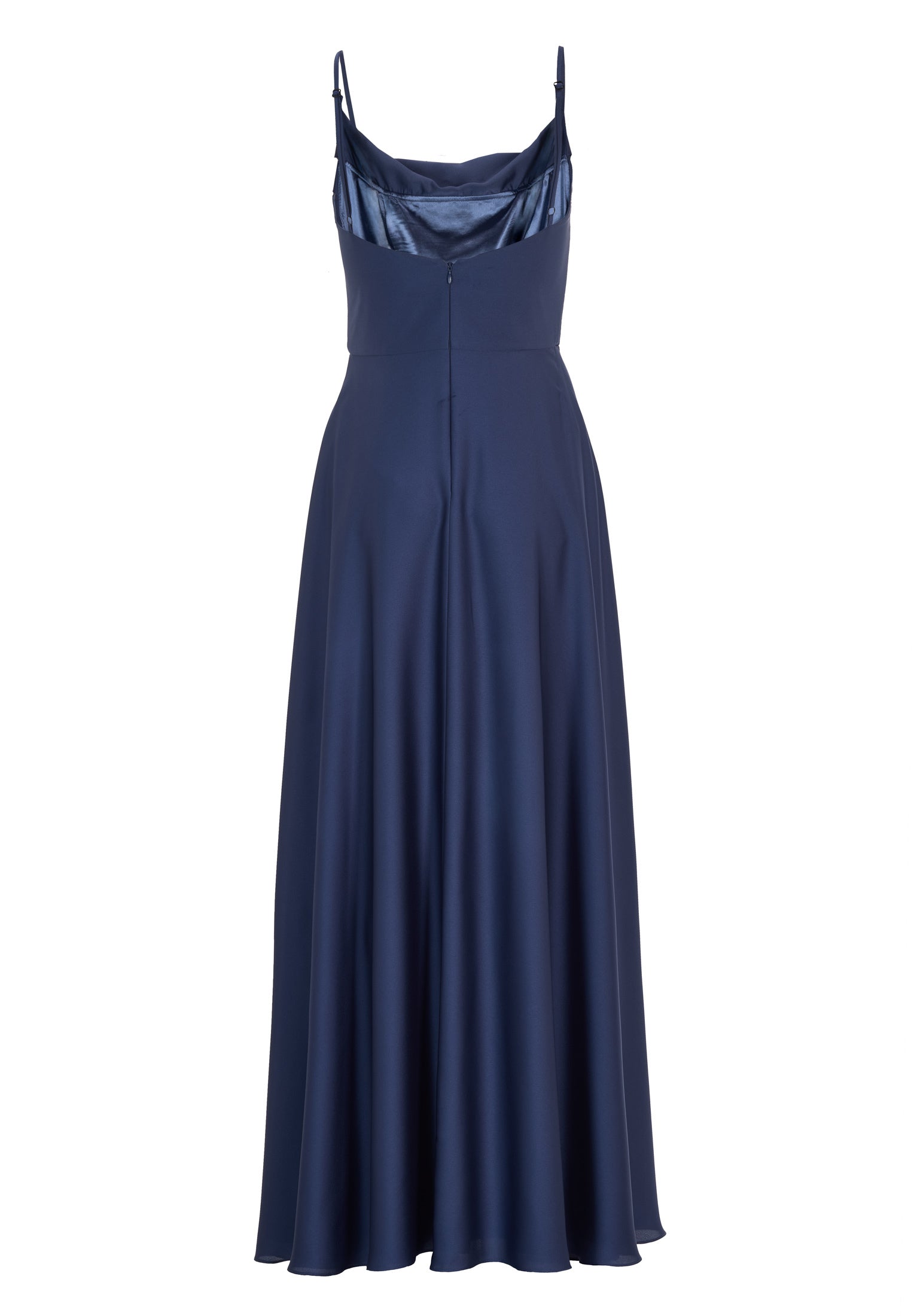 Abendkleid aus nachhaltigem Satin mit Wasserfall-Ausschnitt und Beinschlitz