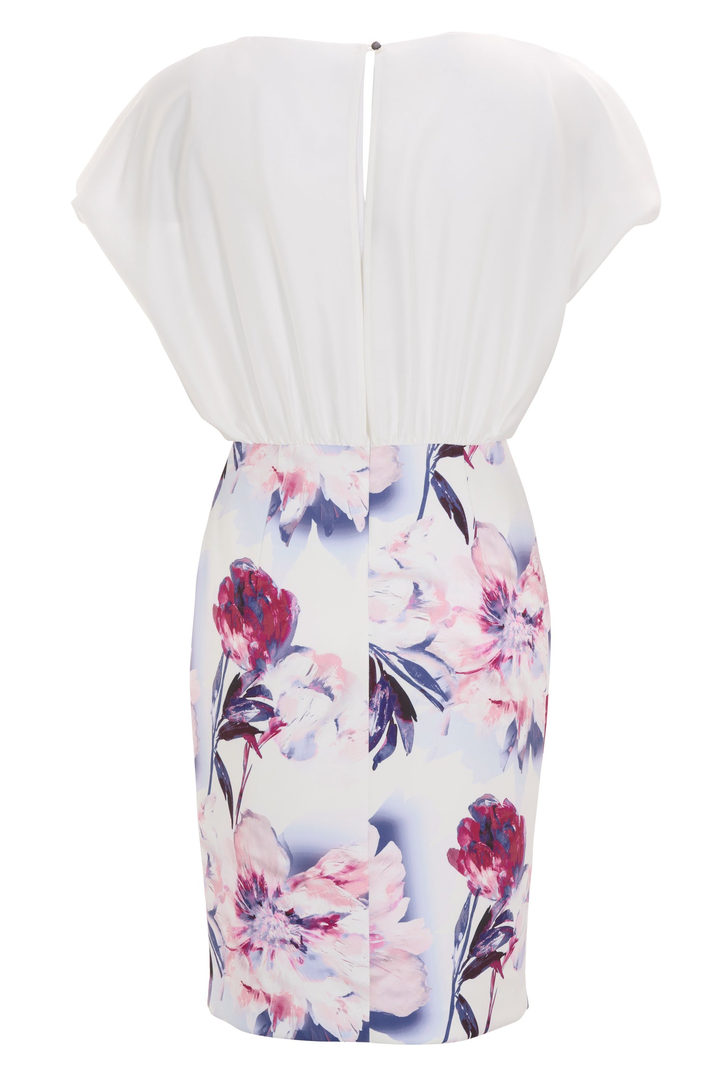 Etuikleid aus floral bedrucktem Scuba und Satin