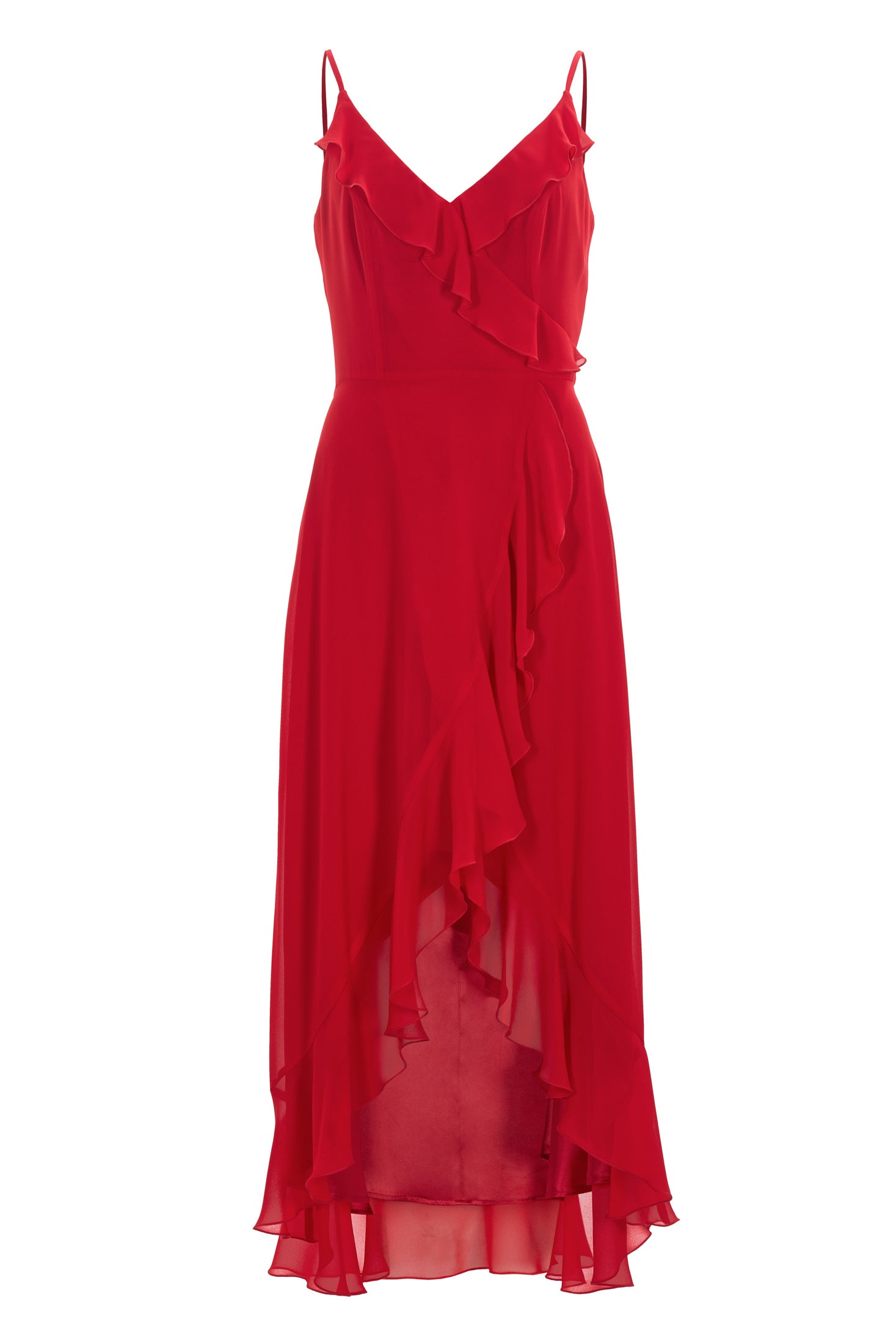 Abendkleid aus Chiffon Vokuhila Saum und Volants