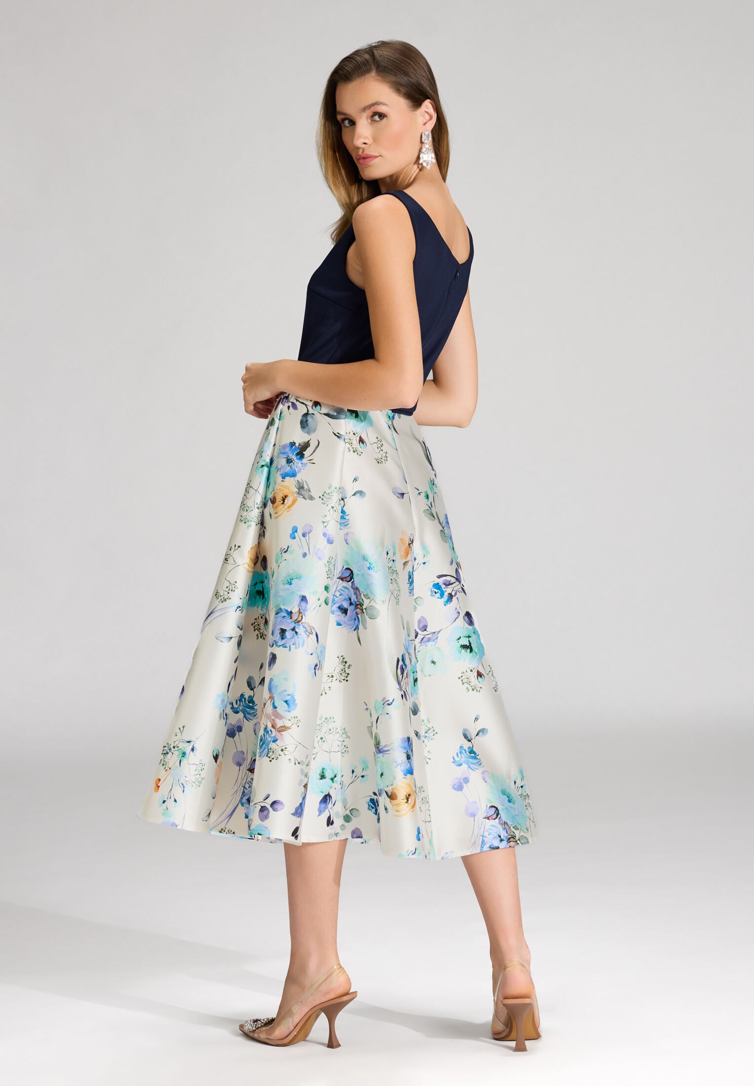 Cocktailkleid aus bedrucktem Twill mit Scuba Oberteil