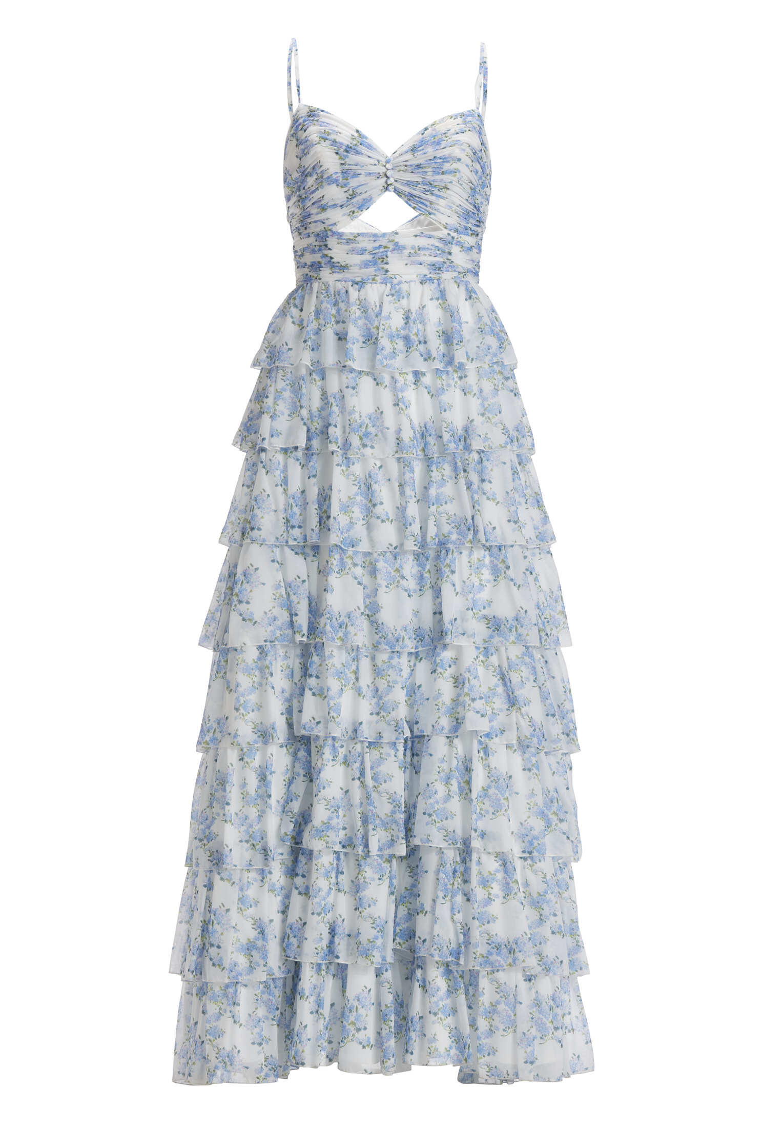 Printkleid mit Volantrock und Cut-out Detail