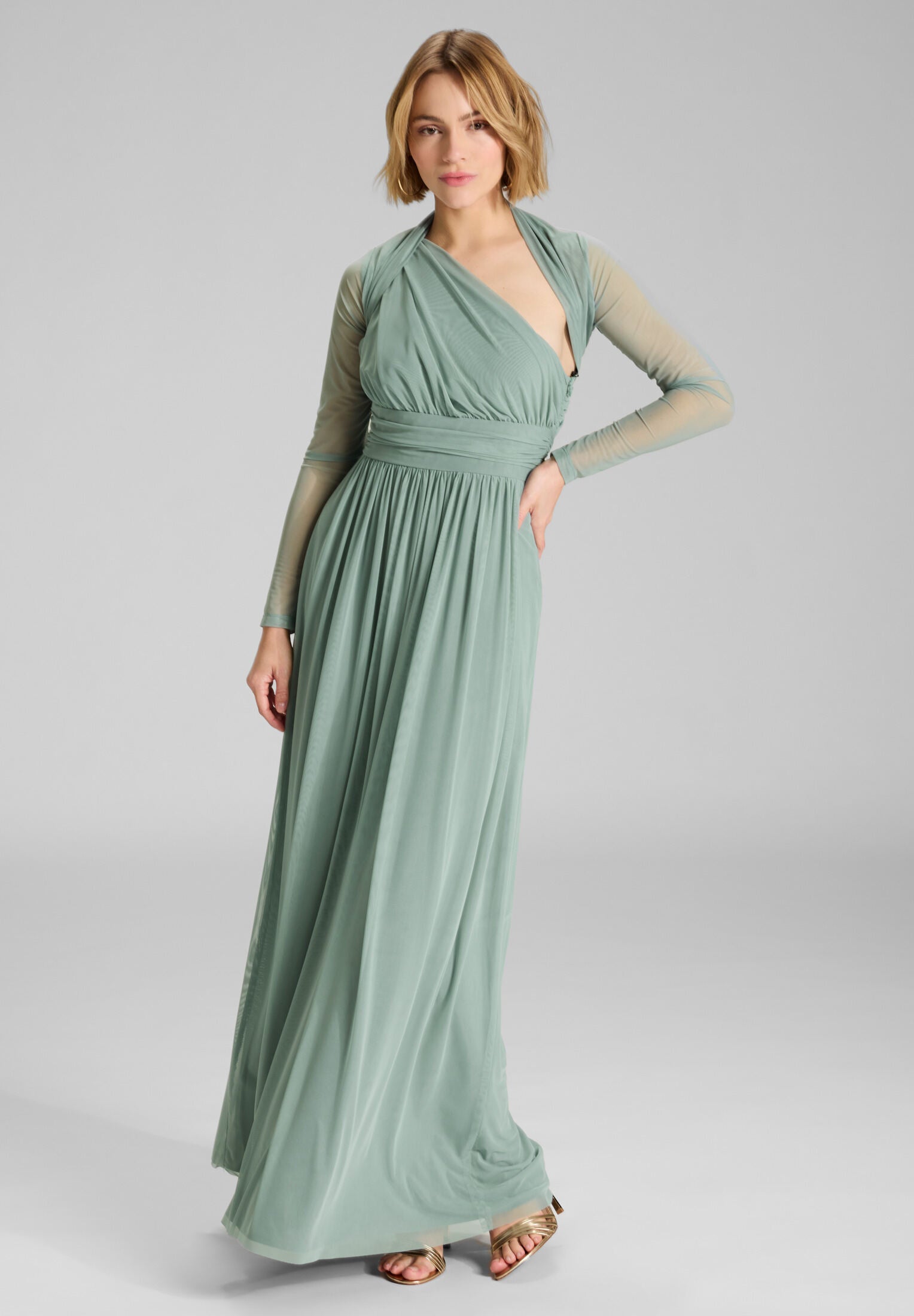 Bolero aus Mesh mit Raffblende pistachio green