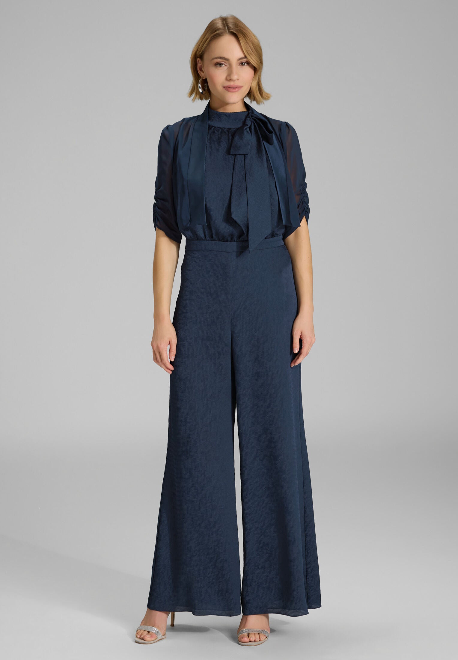 Chiffon Bolero mit Satin Blende navy