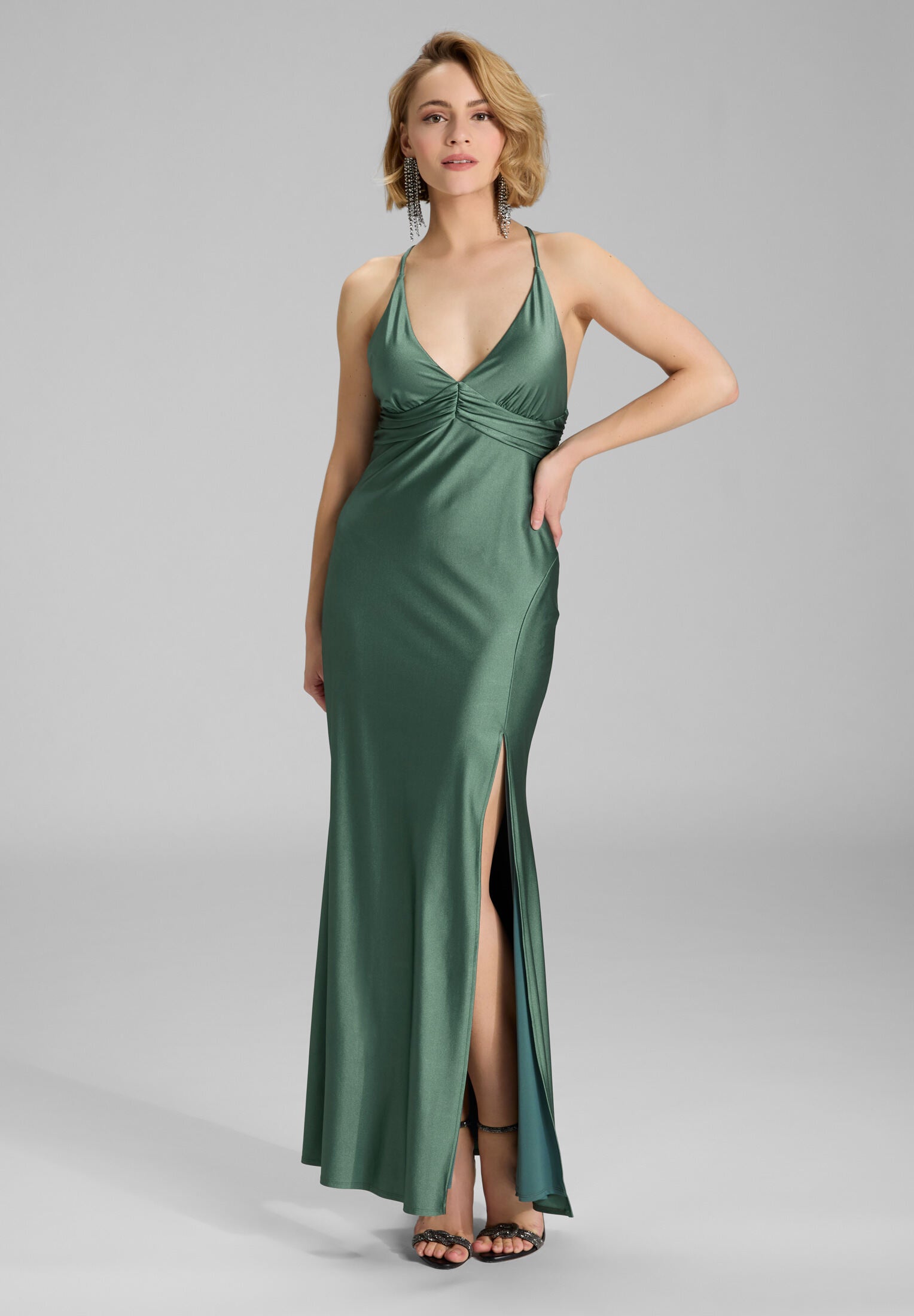 Abendkleid mit Knotendetail am Rücken aus Jersey Satin