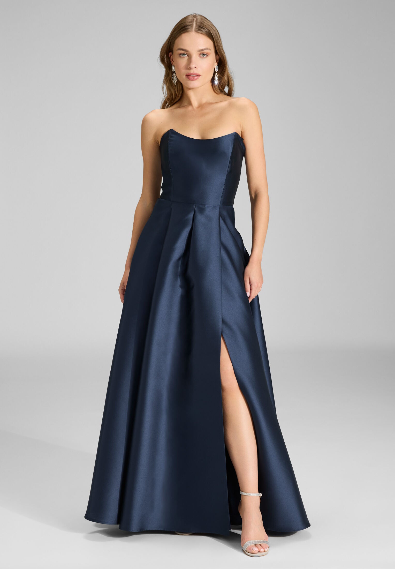 Abendkleid aus edlem Twill mit Korsage Oberteil navy
