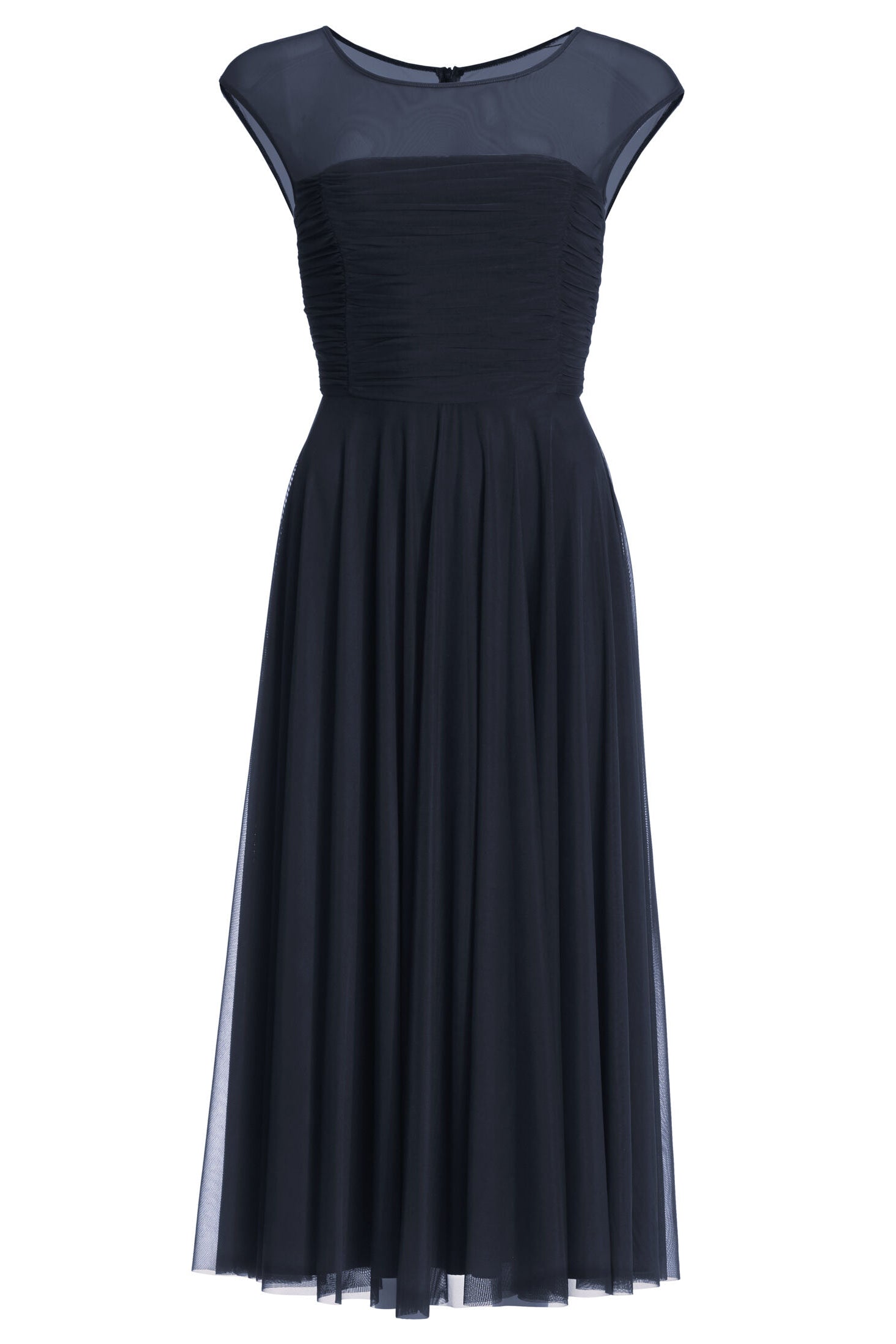 Cocktailkleid aus Mesh mit geraffter Korsage