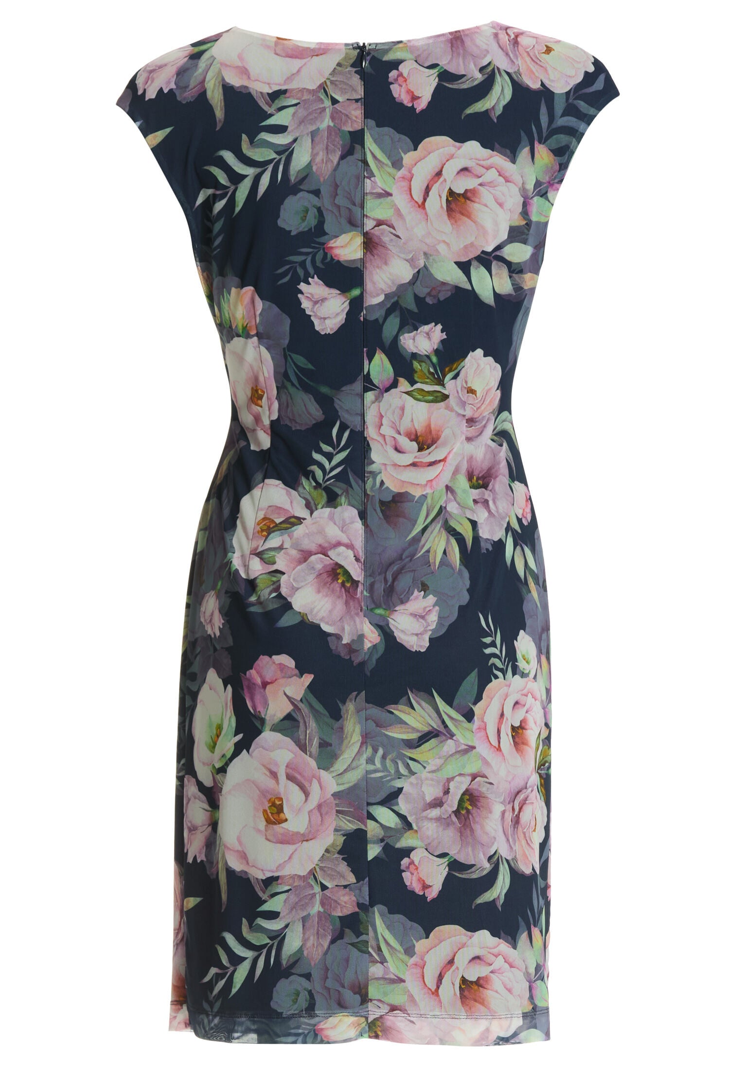 Etuikleid mit Wickel-Ausschnitt aus bedrucktem Mesh