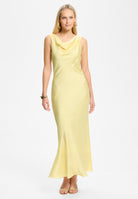 Abendkleid aus Satin mit Wasserfall Ausschnitt pastel yellow