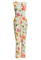 Jumpsuit aus leichtem Scuba mit Blumendruck und Drapierung