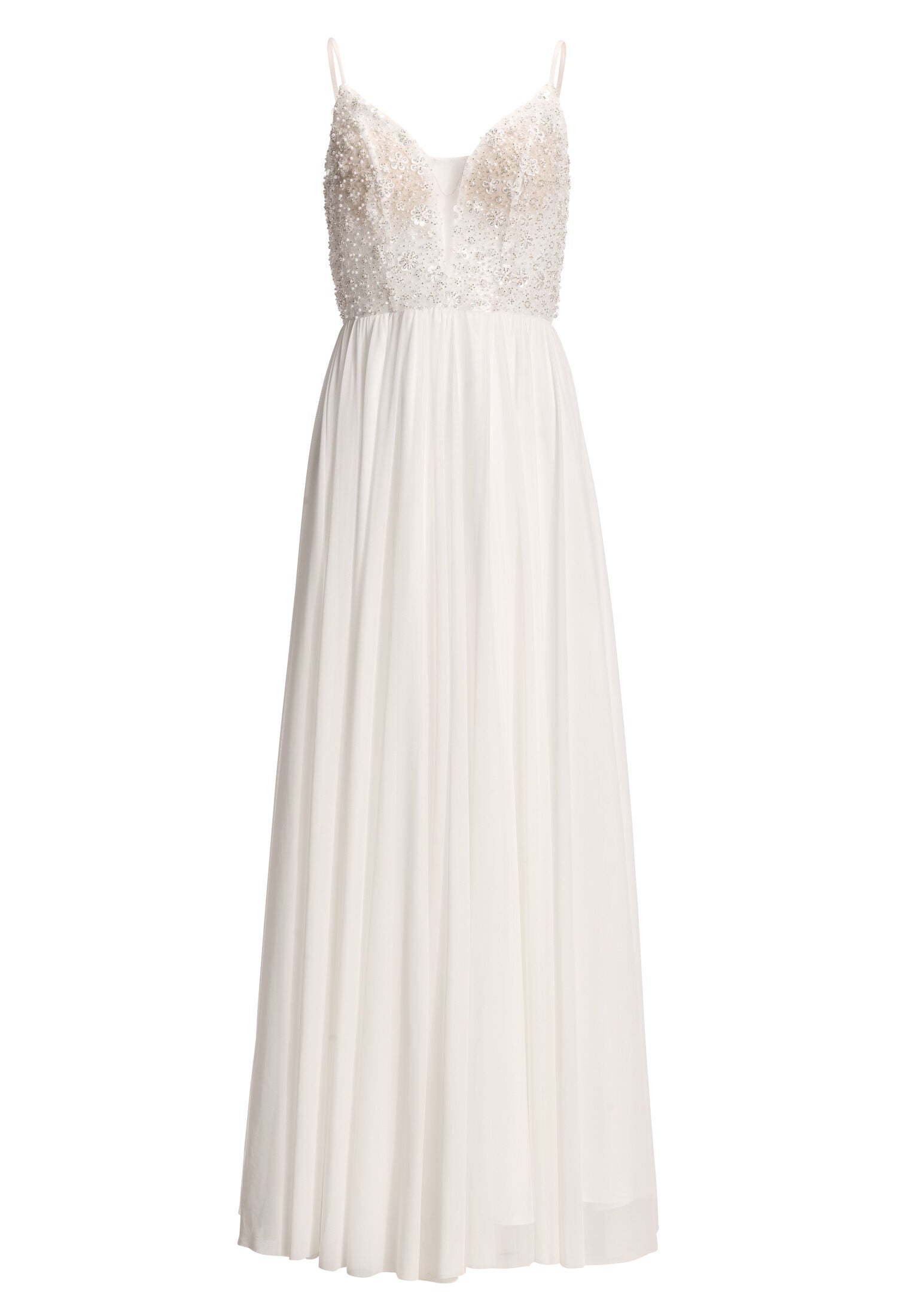 Bodenlanges Abendkleid mit filigraner Stickerei