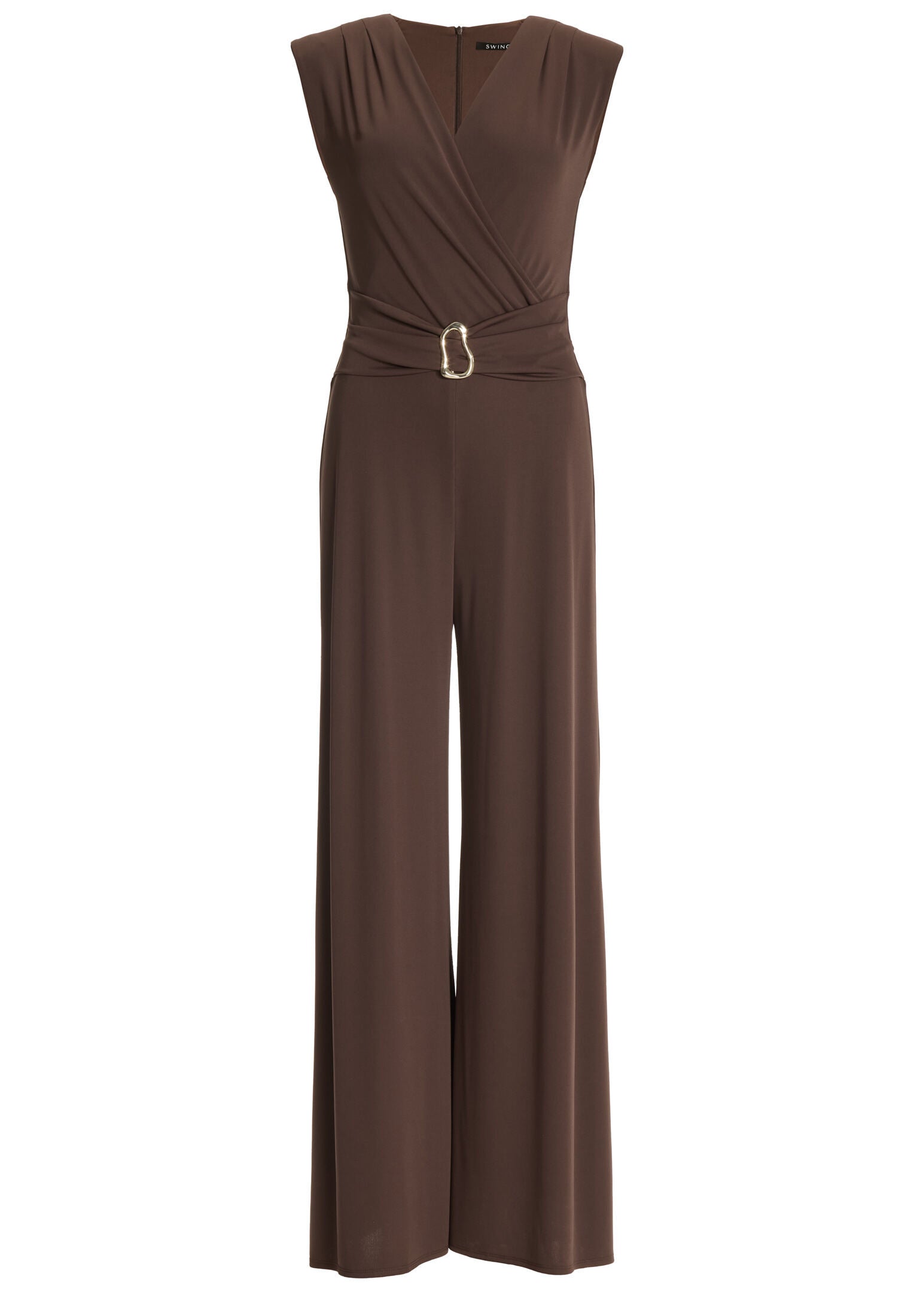 Jumpsuit aus Jersey mit überschnittener Schulter und Zierschnalle