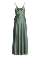 Abendkleid aus nachhaltigem Satin mit Wasserfall-Ausschnitt und Beinschlitz