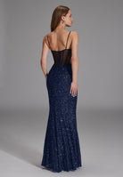 Paillettenkleid mit Taillenpart in See-through Optik