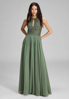 Abendkleid mit Stickerei und Cut-Out Detail leaf green