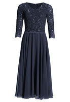 Midi Kleid mit paillettenbesetztem Spitzenoberteil