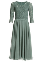 Midi Kleid mit paillettenbesetztem Spitzenoberteil