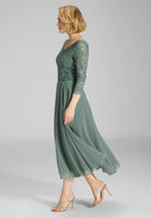 Midi Kleid mit paillettenbesetztem Spitzenoberteil